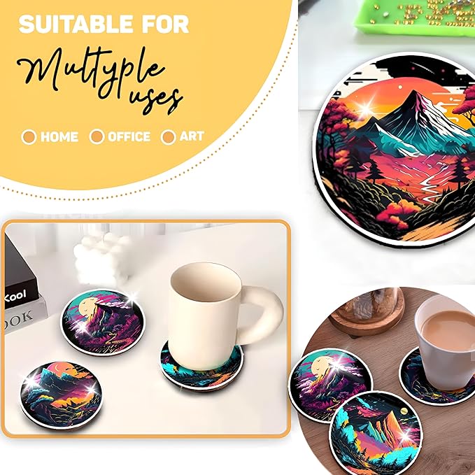 8 pcs Diamond Painting Coasters | Diamond Art Coasters | Landscape Diamond Art Painting | Perfect Art Craft Gift for Landscape Lover, Dad, Mom, Grandparents, Brother, Sister.