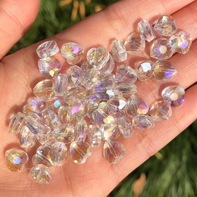 70pcs 8mm Valentine's Day AB White Faceted Heart Beads for Jewelry Making Crystal Glass Beads for Bracelets Necklace Crafts, Friendship Bracelet Kit, Love Gifts