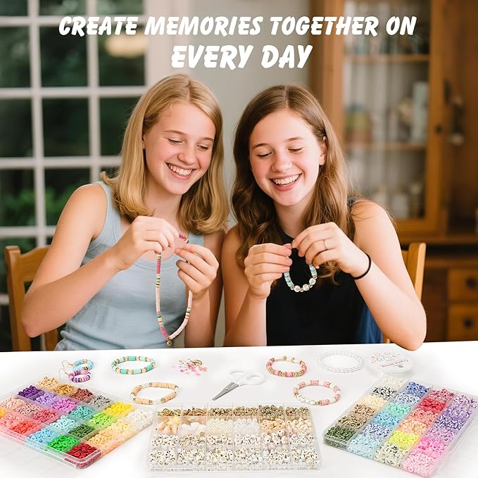 dowsabel clay beads 3 boxes bracelet making kit, 10800pcs beads for jewelry making, letter beads for friendship bracelets diy arts and crafts gifts for girls adults