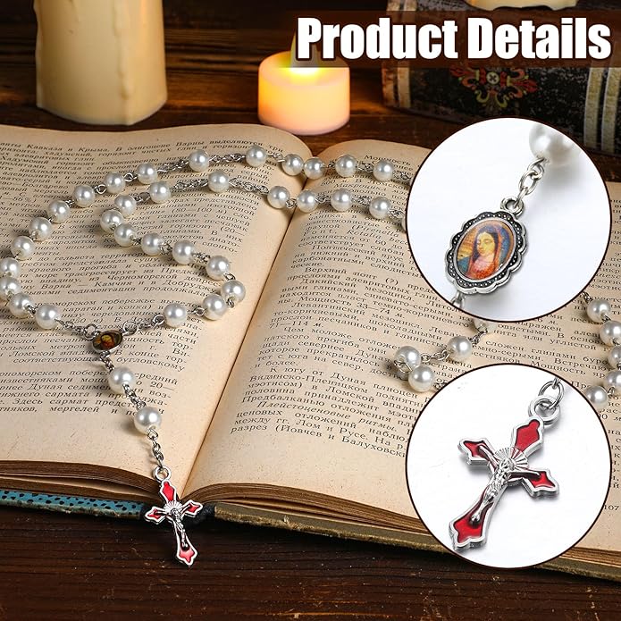 Rosary Making Kits Supplies Cross and Center Medal Charm Alloy Picture Religious Charms Crucifix Pendant for DIY Jewelry Making Prayer Bracelet Necklace Earring