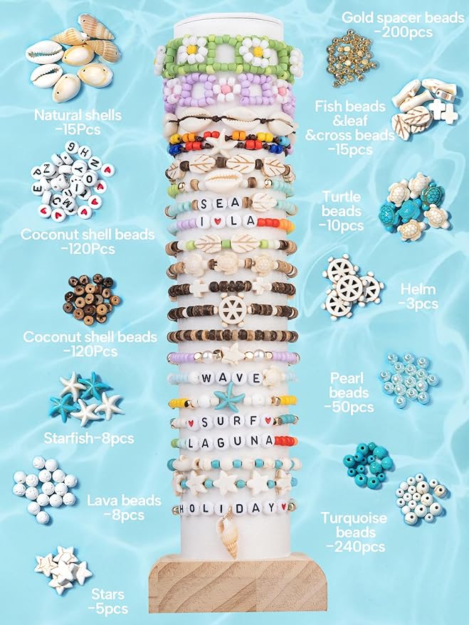 DoDoBeads Beach Beads for Bracelets, 6000pcs 4mm Glass Bead Bracelet Making Kit, Beach Beads for Jewelry Making, Summer Jewelry Crafting Kit with Letters & Numbers, Seashells, Spacers, Pearls