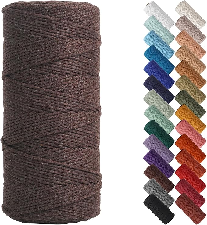 NOANTA Dark Coffee Macrame Cord 2mm x 220yards, Colored Macrame Rope, Cotton Rope Macrame Yarn, Colorful Cotton Craft Cord for Wall Hanging, Plant Hangers, Crafts, Knitting