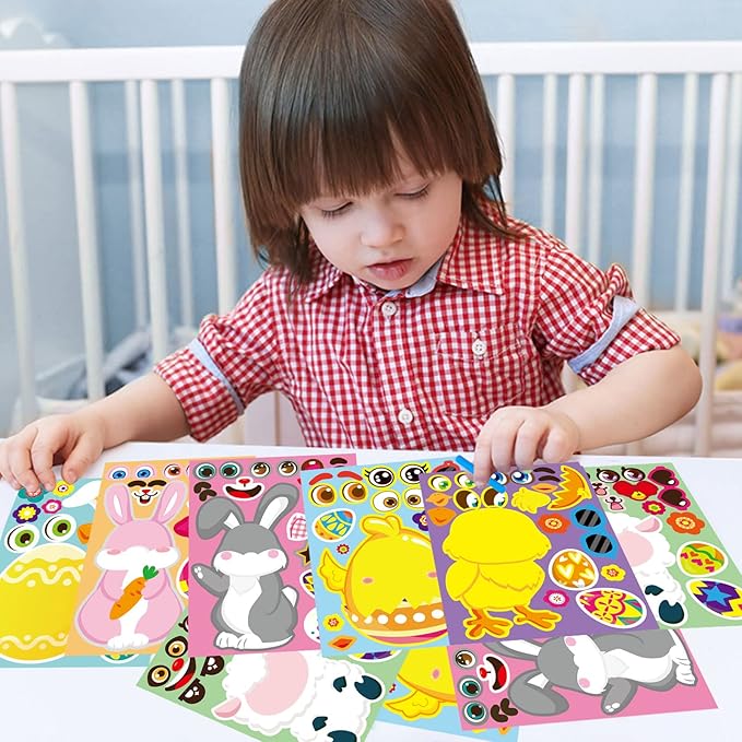 36 sheet easter stickers for kids,easter basket stuffers,make a face sticker, make your own animal stickers,party favor supplies crafts
