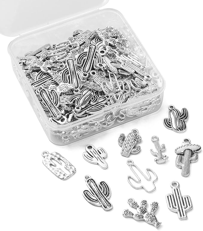 DanLingJewelry 100Pcs 10 Styles Tibetan Tropical Cactus Charms Summer Desert Plant Charms for Earring Necklace Bracelet Making