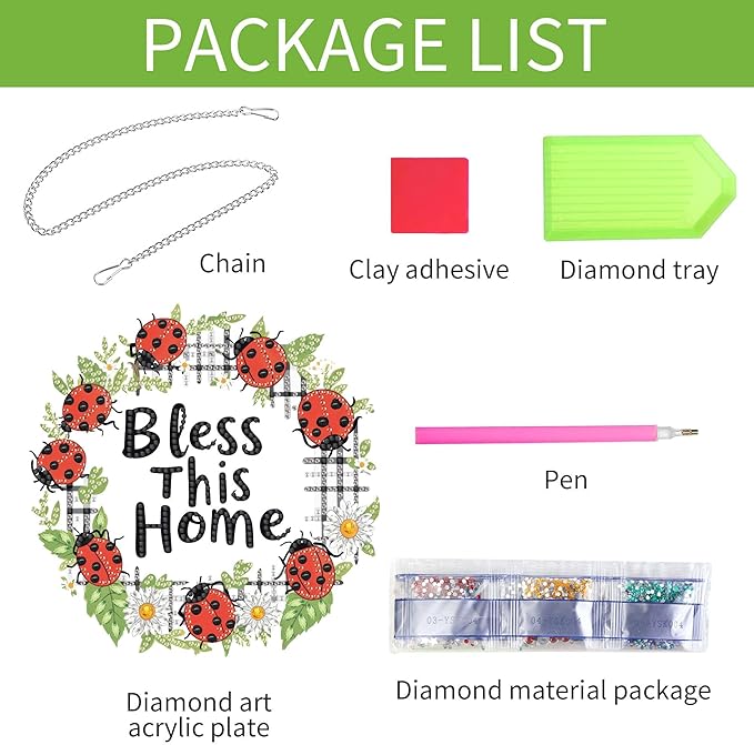 Wergund 5D DIY Bless Diamond Art Hanging Kits, Hanging Diamond Art Flower, Acrylic Special Shaped Rhinestone, Window Hanging Pendants for Home Wall Garden Front Door Outdoor Decor Gift(Bless)