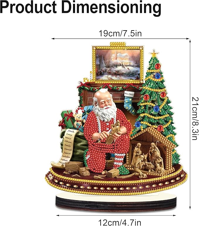 Christmas Diamond Art Tabletop Decoration, DIY Santa Claus in Carving, Diamond Art 5D Special Shape Crystal Diamond Partial Diamond Art Painting Mosaic Handicraft, Home Office Tabletop Decor Gift