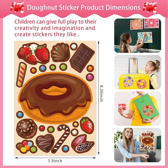 27 sheets make a face donut stickers for kids make your own dessert stickers mix and match sweets and treats fruit, donut themed birthday gifts diy art crafts party favors supplies decorations