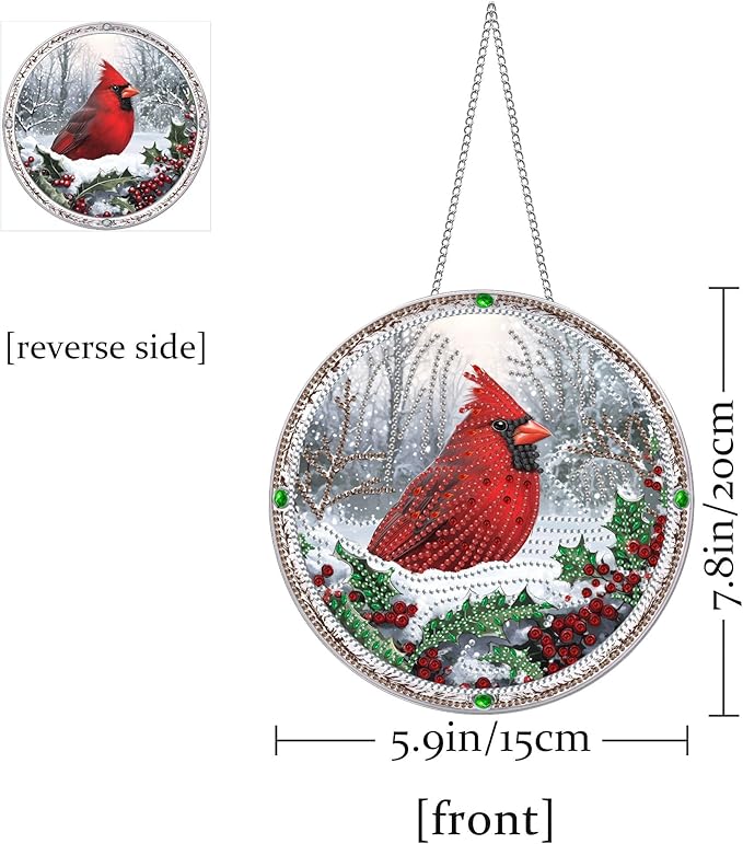 Pavemlo Hanging Diamond Art Kits for Adults Christmas Bird – 8x8 Inch Double-Sided Acrylic Board DIY Crystal Diamond Suncatcher Pendant, Sparkling Home Wall or Window Decoration Handmade Gift