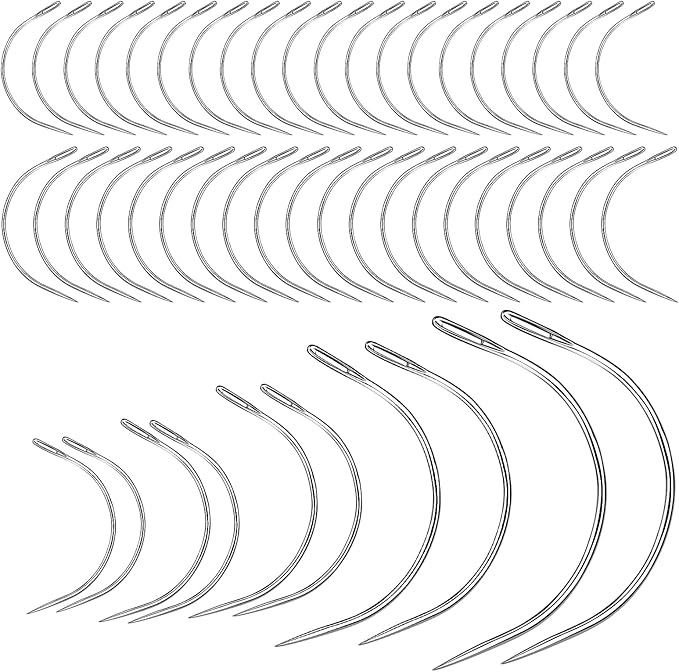 50 Pcs Curved Leather Needles,Curved Leather Hand Sewing Needles with 7 Sizes,Upholstery Needles for Leather Carpet or Canvas Repairing or Craft Projects
