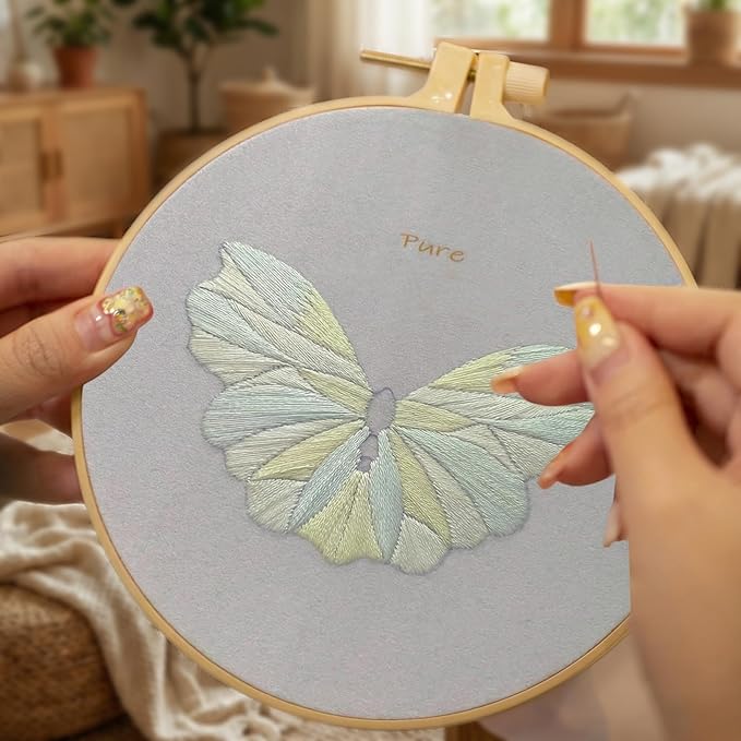 Craftreasure Beginner Embroidery Kit for Adults, Butterfly Cross Stitch Kits Include Embroidery Beads Threads Needles for Craft Lover Hand Stitch with Embroidery Skill Technique(Golden - Beginner)