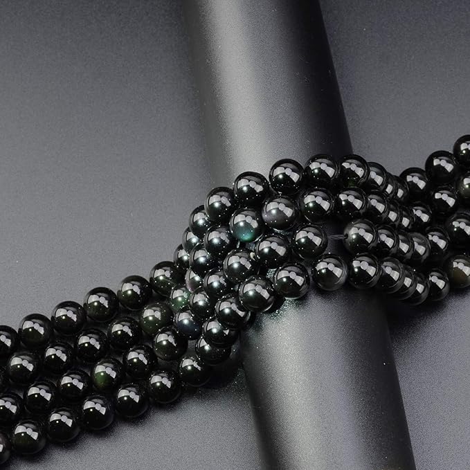 LPBeads 80Pcs Polished 10mm Round Natural Obsidian Gemstone Loose Beads with Stretch Cord for Jewelry Making Bracelets
