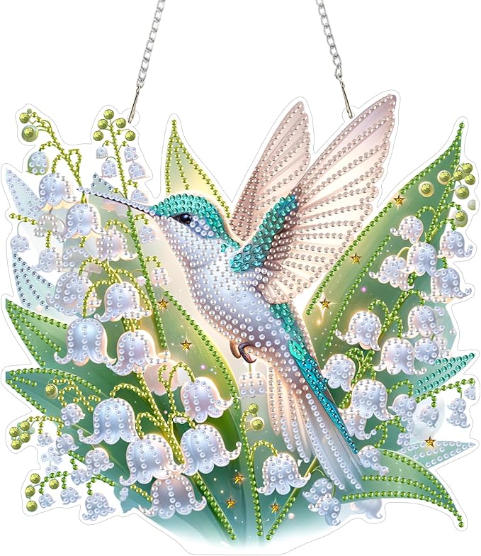 Yunzlly DIY Hanging Diamond Art Pendant Kit, Special Crystal Double Sided Diamonds Painting Ornament Kit for Adults, Acrylic Gem Painting Board for Window&Door&Wall (Hummingbird)