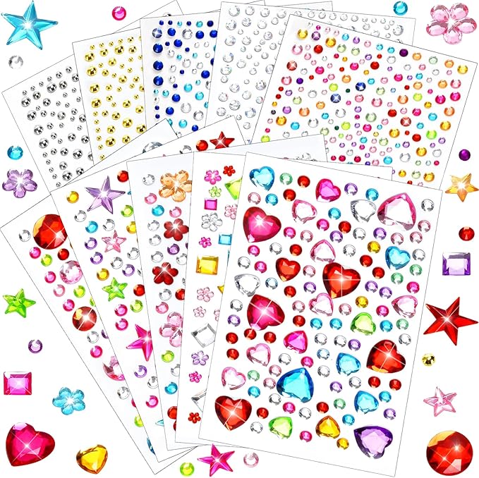 2168pcs Easter Gem Stickers Rhinestones for Crafts, Sparkling Cute Star Heart Round Small Stickers for Women Adults, Glitter Jewels Stickers for Face Eye Body Makeup, DIY Decoration, WUINOID