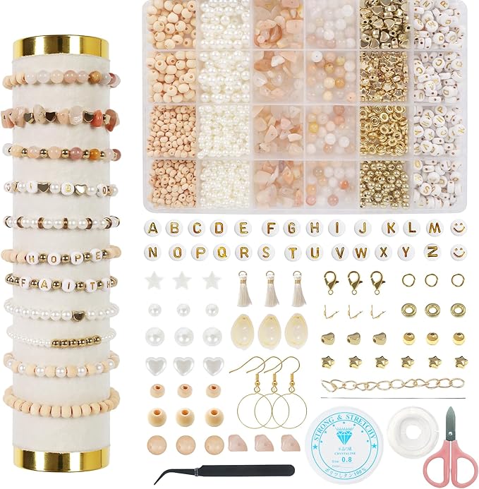 toipinio bracelet making kit jewelry making supplies kit natural stone beads for irregular natural stone with for diy craft 1736 pc friendship bracelet/necklace/earrings for adults (pink aventurine)
