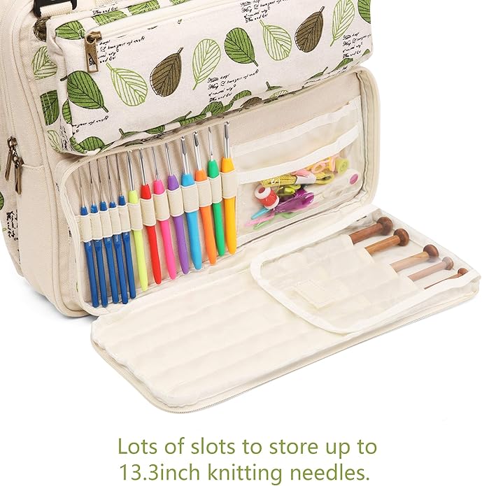 LAVIEVERT Knitting Tote Bag Yarn Storage Bag for Carrying Projects, Knitting Needles, Crochet Hooks and Other Accessories