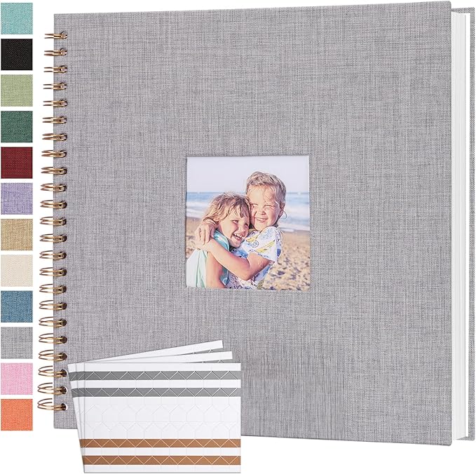 Scrapbook Photo Album 12x12 Inches 80 Pages Hardcover Kraft Paper Linen Cover Scrap Book Memory Book DIY Scrapbook Albums for Wedding Baby Boyfriend Travel Anniversary Family, Grey