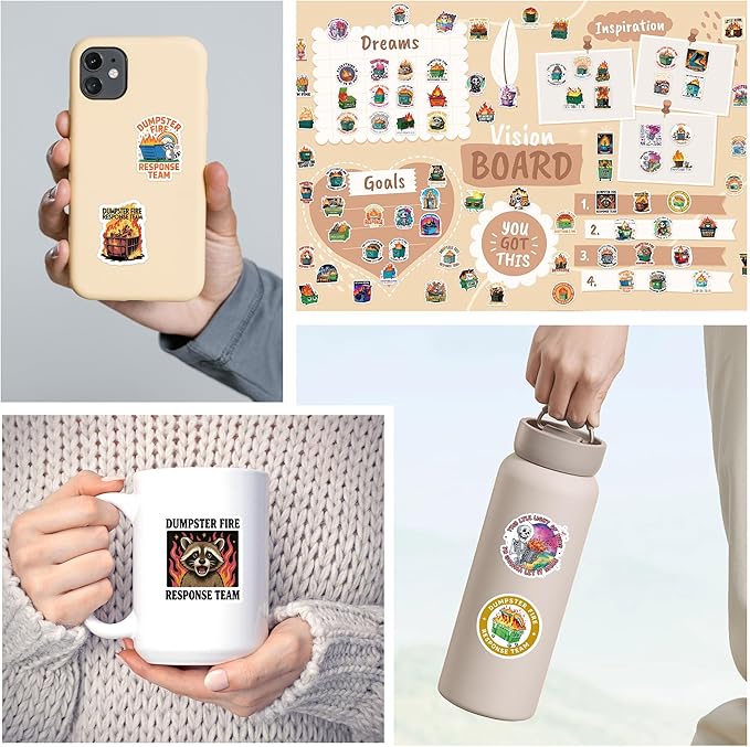 100 Pcs Dumpster Fire Stickers, Funny Dumpster Fire Gifts for Women Men Coworkers, Sarcastic Laptop Water Bottle Stickers for Adults, Humor Office Desk Journal Decor Pack