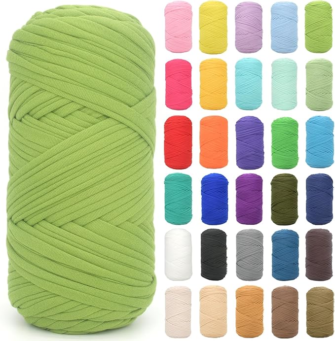 Tshirt Yarn for Crocheting,Apple Green T Shirt Chunky Elastic Fabric Thick T-Shirt Crochet Yarn for Beginners Crocheting Hand Knitting Bag/Basket/Coasters/DIY Crafts/Home Decor 200G（Apple Green）