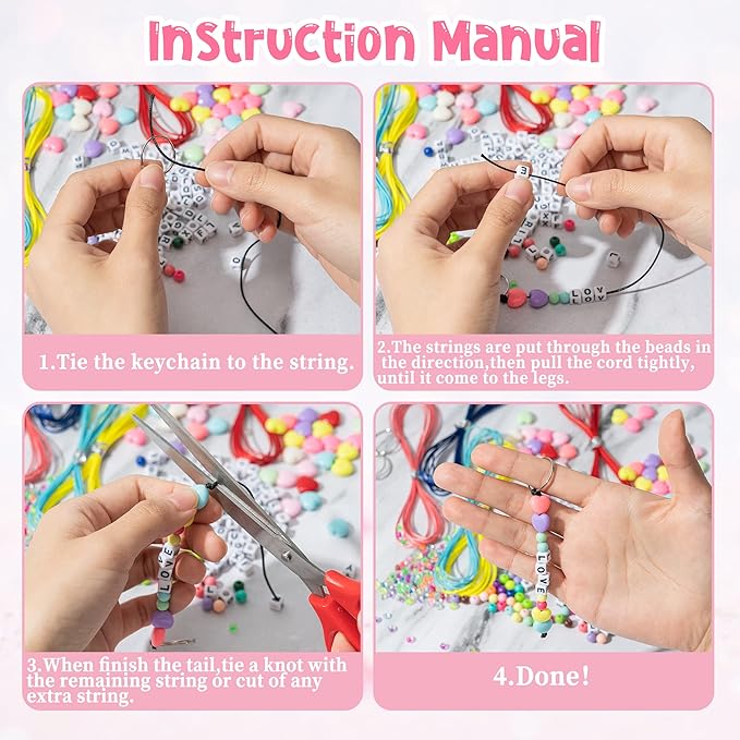 WATINC 286Pcs DIY Keychain Making Crafts Kits Adjustable Letter Heart 6mm Pony Transparent Beads Key Ring Bag Charm Bracelet Supplies Jewelry Accessories Holiday Party Favor for Women Men (Black)