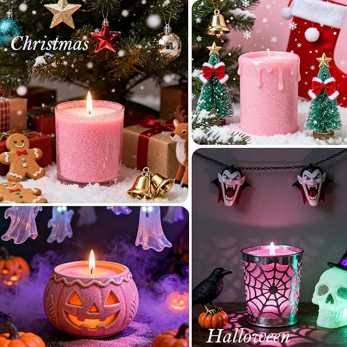 Aufien Candle Sand with Wicks, 21.4 Oz Pearled Candle, DIY Bead Powder Sand Wax Making kit Refillable Non Toxic for Handmade, Mother's Day Wedding and Halloween Christmas Decorations Pink