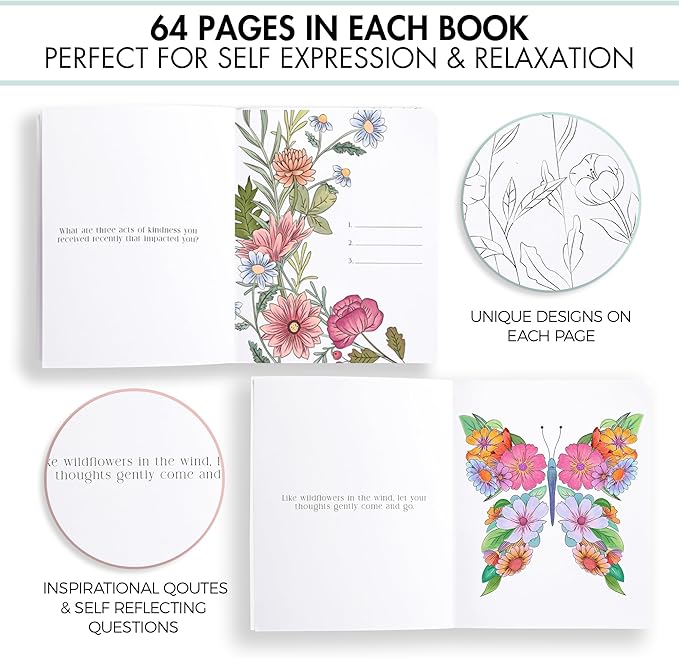Beautiful Adult Coloring Book Set of 2 for Relaxation - Gratitude and Mindfulness Books with Inspirational Quotes Making it a Great Gift - Perfect Stress-Relieving Books Fun to Color for Women