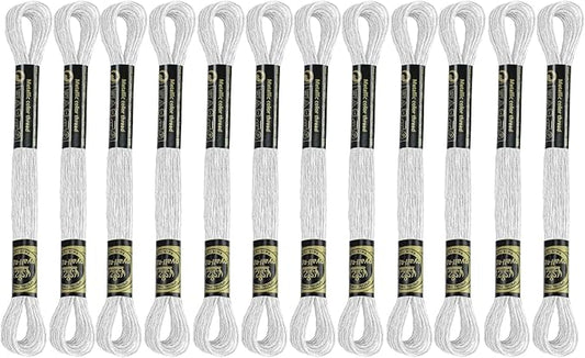12 Skeins Embroidery Floss, White Metallic Embroidery Thread Polyester Cross-Stitch Threads for Hand Embroidery String Art DIY Creation
