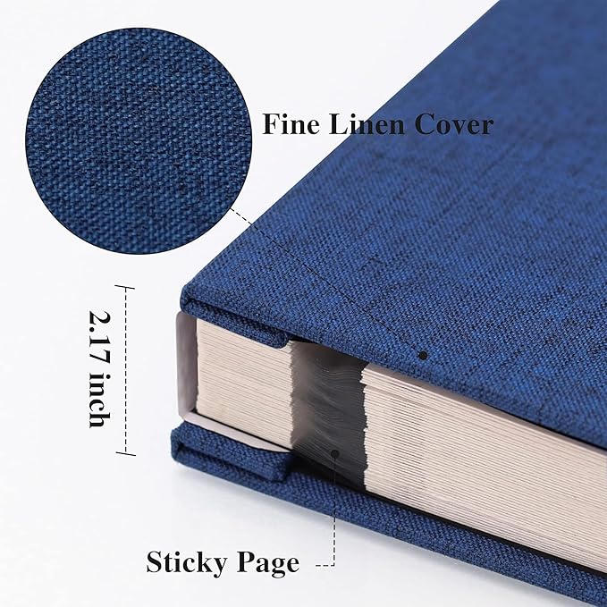 Vienrose Photo Album Self Adhesive 13x12.6 for 600 Photos Linen Scrapbook 120 Pages Navy