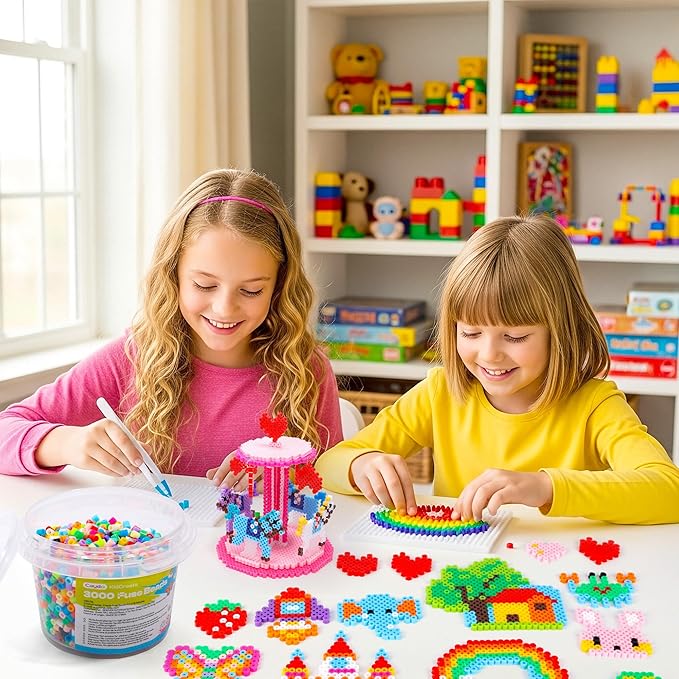 Caydo 3000PCS 5mm Fuse Beads, Mixed Colors Iron Beads for Kids Crafts, Bucket Packed for Storage, Melting Bead for 2D/3D Art Craft DIY Project Kids DlY Pixel Parent-Child Interaction Holiday Gifts