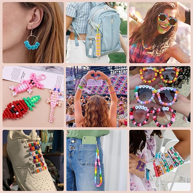 3080 Pcs Pony Beads for Bracelet Making Kit, 56 Colors 6x9mm Rainbow Kandi Beads, Friendship Kandi Bracelet Kit with 800 Pcs Colorful Alphabet Letters for Jewelry Making for DIY Crafts Gifts
