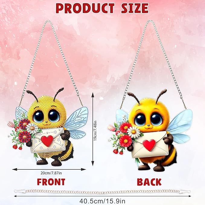 DOMROM Bee Diamond Art Hanging Kits for Adults Beginners, Special Shaped Crystal Diamond Painting Bee Pendant, DIY Diamond Art Suncatchers Animal for Home Garden Wall Decor Gift