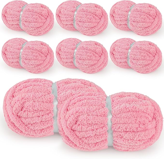 8 Packs Jumbo Chenille Chunky Yarn, 2045g (72oz) 245 Yards (224m) for Crocheting & Knitting, Handcrafts & Blanket Yarn (Pink, 8 Pack)