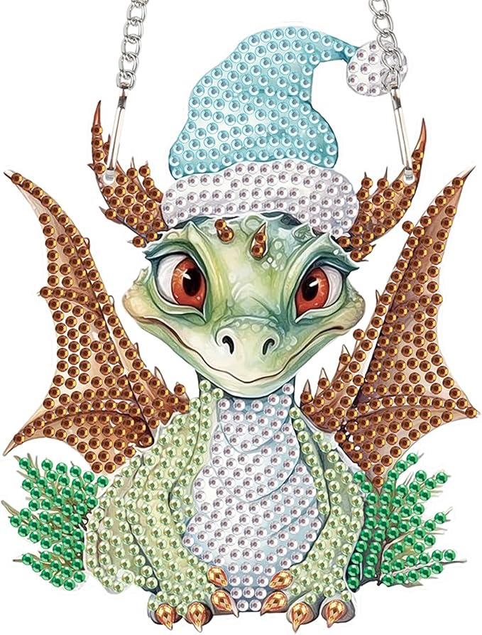 AiYuanzsh 5D Diamond Painting Hanging Pendant for Adults, Christmas Dragon Diamond Art Kit, DIY Rhinestone Painting Ornament for Home, Garden, Door, Wall, and Window Decor