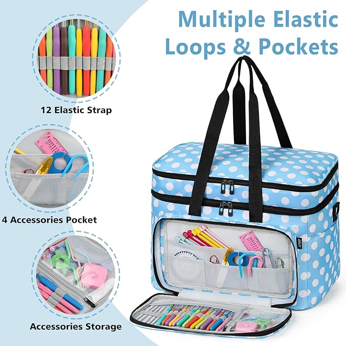 IBFUN 3PCS Crochet Bag with Wrist Yarn Holder, Large Yarn Storage Tote Waterproof Knitting Bag Organizer with Adjustable Strap for Hooks, Needles (Up to 14"), Accessories, Crochet Lovers, Tangle-Free