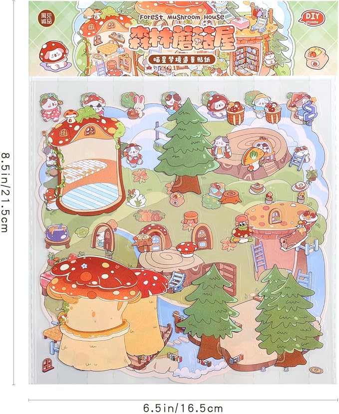 4 Sets DIY 3D House Scene Stickers, Forest Mushroom House, Deep Sea Park，Pardise Garden，Island Park Make Your Own Cute Fun Stacking Miniature Cartoon for Adult Kids Relief Stress Pass The Time