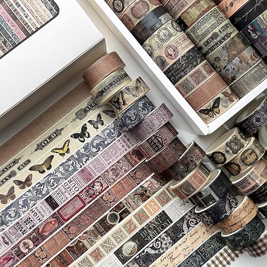 yubbaex vintage washi tape value pack 36 rolls antique printed masking tape retro decorative for arts, diy crafts, journal supplies, planners, scrapbook, card/gift wrapping (classical)