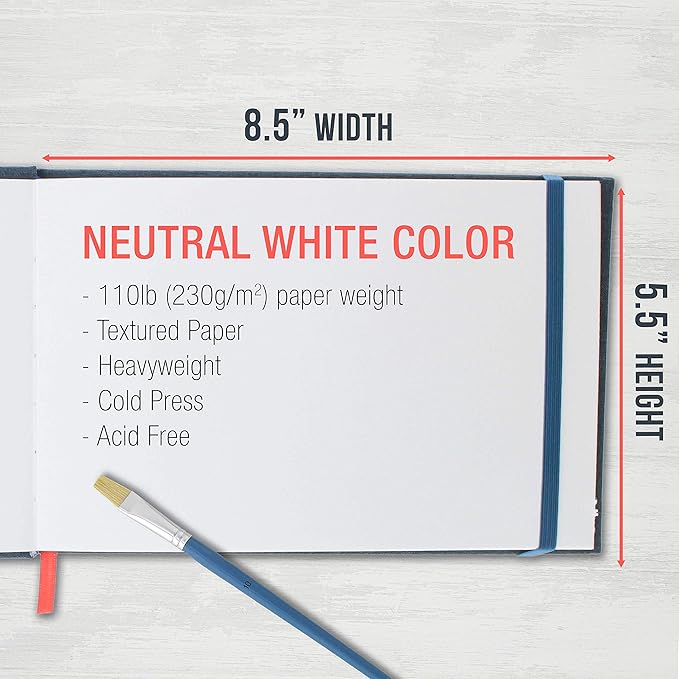 U.S. Art Supply 5.5" x 8.5" Watercolor Book (2 Pack, 76 Sheets Each) - 110lb (230 GSM) Linen-Bound Hardcover Artist Paper Pads - Acid-Free Cold-Pressed Watercolor Paper Pad Mixed Media