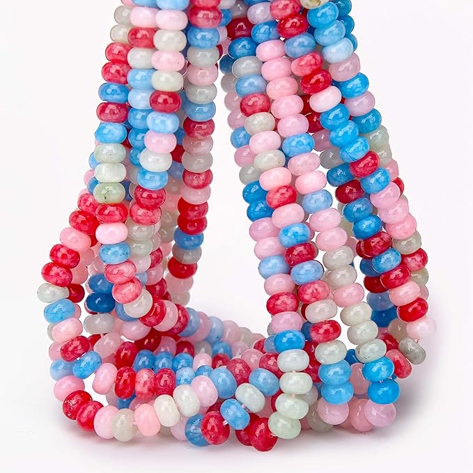 2 Strands (150PCs) Morganite Jade Rondelle Beads, 5 * 8mm Gemstone Loose Spacer Abacus Disk Beads for DIY Bracelet Necklace Earrings Jewelry Making, Craft Supplies Beading Kit
