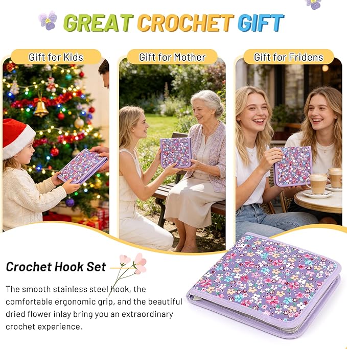 Coopay Crochet Hook Set, 9 PCS Crochet Hooks with Case (2.5mm-6.5mm), Floral Resin Grips - Beautiful & Ergonomic, Great for Crocheting Blankets, Dolls, Shawls, Hats, Scarves (C-K)