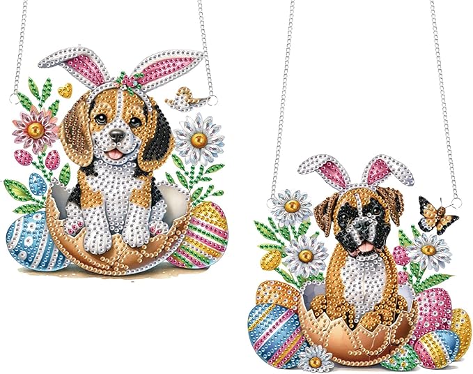 TDFERAN Puppy Dog Diamond Art Painting Hanging Pendant 2 Kit Animal Diamant Acrylic Cute Puppy Ornaments Diamond Pendant for Adult Home Entrance Window Decor Gemstone Handmade Crystal Puzzle