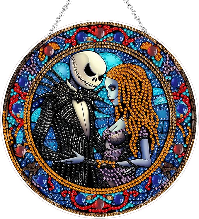 WEUOPG Halloween Diamond Art Hanging Kit for Crafts, DIY Acrylic Diamond Art Painting Window Pendants Home Garden Wall Hanging Kits, Double Sided Hanging Ornament