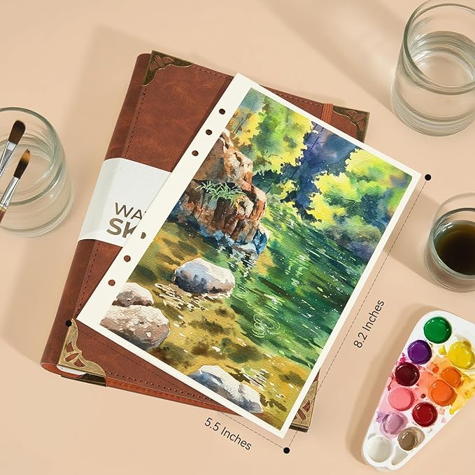 Lightwish Watercolor Sketchbook,100% Cotton Acid Free Watercolor Journal,300gsm/140lb Cold Press Watercolor Paper for Artists,Adults,Students,20 Sheets,5.8 * 8.2 Inches Paper