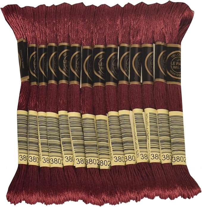 LE PAON Embroidery Floss, 14-Pack Six Strands 100% Long Staple Cotton Embroidery Thread, 8.7-Yard，Color Number：3802, Very Dark Antique Mauve