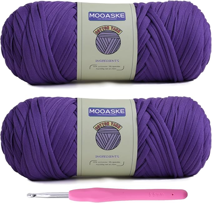 2 Pack T-Shirt Crochet Yarn for DIY Knitting Crochet Cloth Blanket Bag Dolls - 400g Chunky Thick Yarn for Crocheting with Polyester-Spandex Blend Elastic Fabric (Purple)