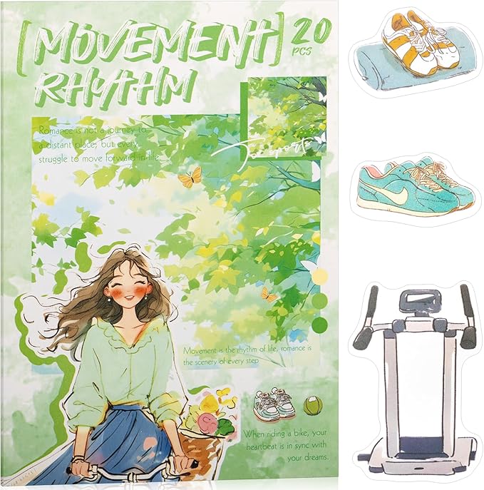 Movement Rhythm Sticker Scrapbooking Supplies for Junk Journal, 20 Sheets PET Stickers - Vintage Journaling Stickers, Ephemera Sticker Book Pre Cut(TZ-009-007)