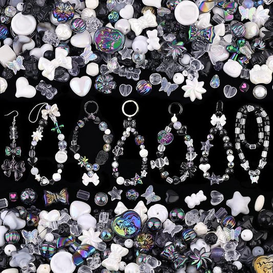 200-260PCS TINKRSTUFF Assorted Acrylic Beads Black Cute Beads for Bracelet Making, Flower Bow Butterfly GummyBear Kawaii Charms, Aesthetic Bead for Necklace Keychain Jewelry Making DIY Phone Charm