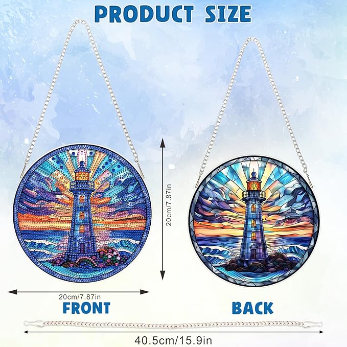 DOMROM Lighthouse Diamond Art Hanging Kits for Adults Beginners, Special Shaped Crystal Diamond Painting Lighthouse Pendant, DIY Diamond Art Suncatchers Landscape for Home Garden Wall Decor Gift