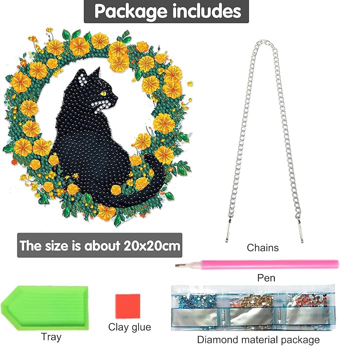 Bimkole Cat Diamond Art Hanging Kit for Adult, DIY 5D Diamond Art Flower Window Pendant, Acrylic Crystal Art Hanging Ornament Home Wall Garden Front Door Sign Outdoor Decor 7.8x7.8 Inch