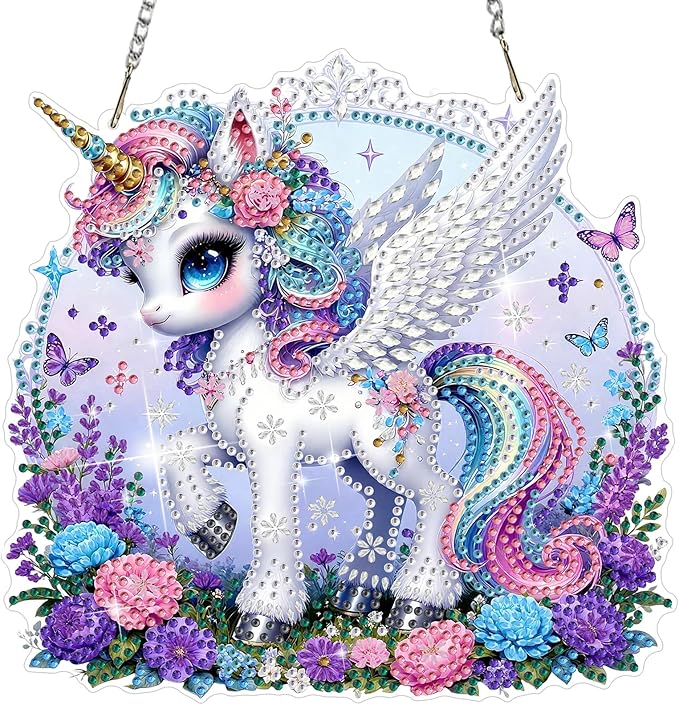 MEIYUDA Animals Diamond Art Hanging Kits for Adult, Purple Animal Diamond Painting Hanging Kits Ornaments, DIY Special Shaped Rhinestone Window Pendants kit for Home Garden Wall Decor Gift