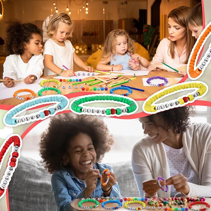 Ferreve 35 Sets Christian Bracelet Crafts Jesus Loves Me Bead Wristband Craft Kit DIY Sunday School Bracelet with Love Letter Charms for Religious VBS Gifts Making(Jesus Love Me,Rainbow)