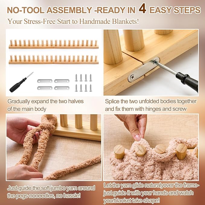 Novabright 67'' Chunky Knitting Loom Extra Large Knitting Loom for Blanket Making Adjustable Size Chunky Knit Foldable Portable Hand Weaving Kit for Beginner Yarn Craft Home Decor